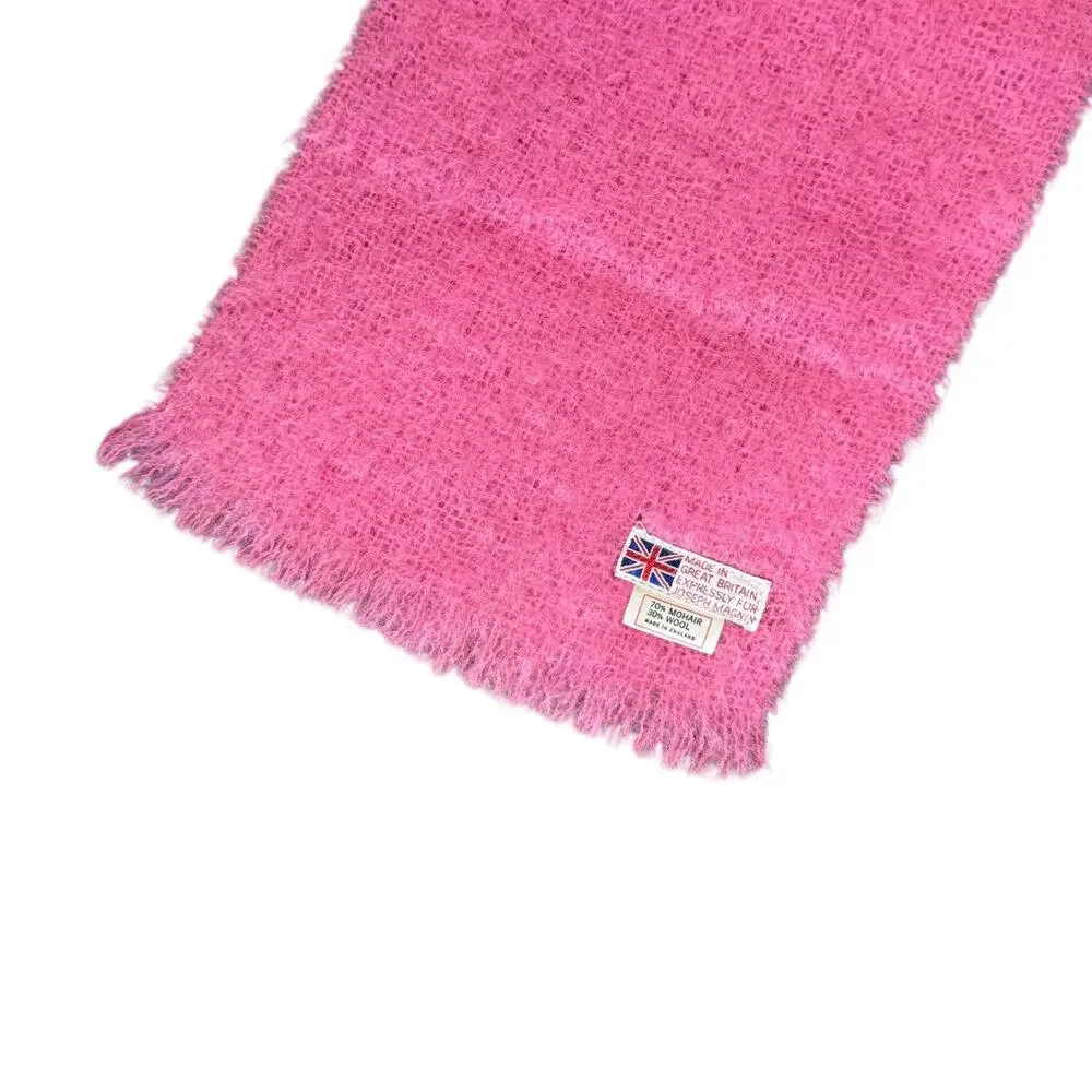 Vintage Joesph Magnin Chunky Bubblegum Pink Mohair Wool Scarf Shawl Wrap England